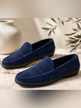 Cole Haan Blue Suede Shoes💙 Pinch Classic Navy Penny Loafers Men's Size 11.5 EUC